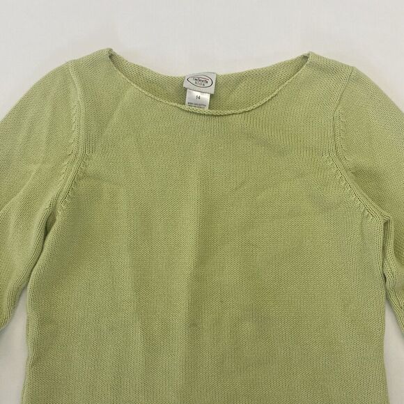VTG Talbots Kids Green Cable Knit Sweater Ruffle Hem Sz 14 Pullover 100% Cotton - Picture 6 of 11
